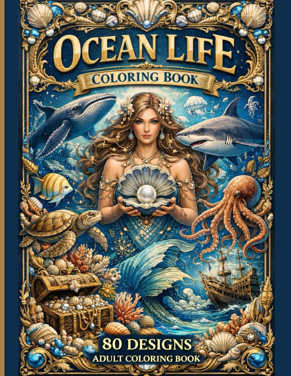Ocean Life Coloring Book for Adults: 80 Intricate Ocean Animals, Sea Creatures & Underwater Art Designs for Relaxation, Stress Relief & Mindfulness