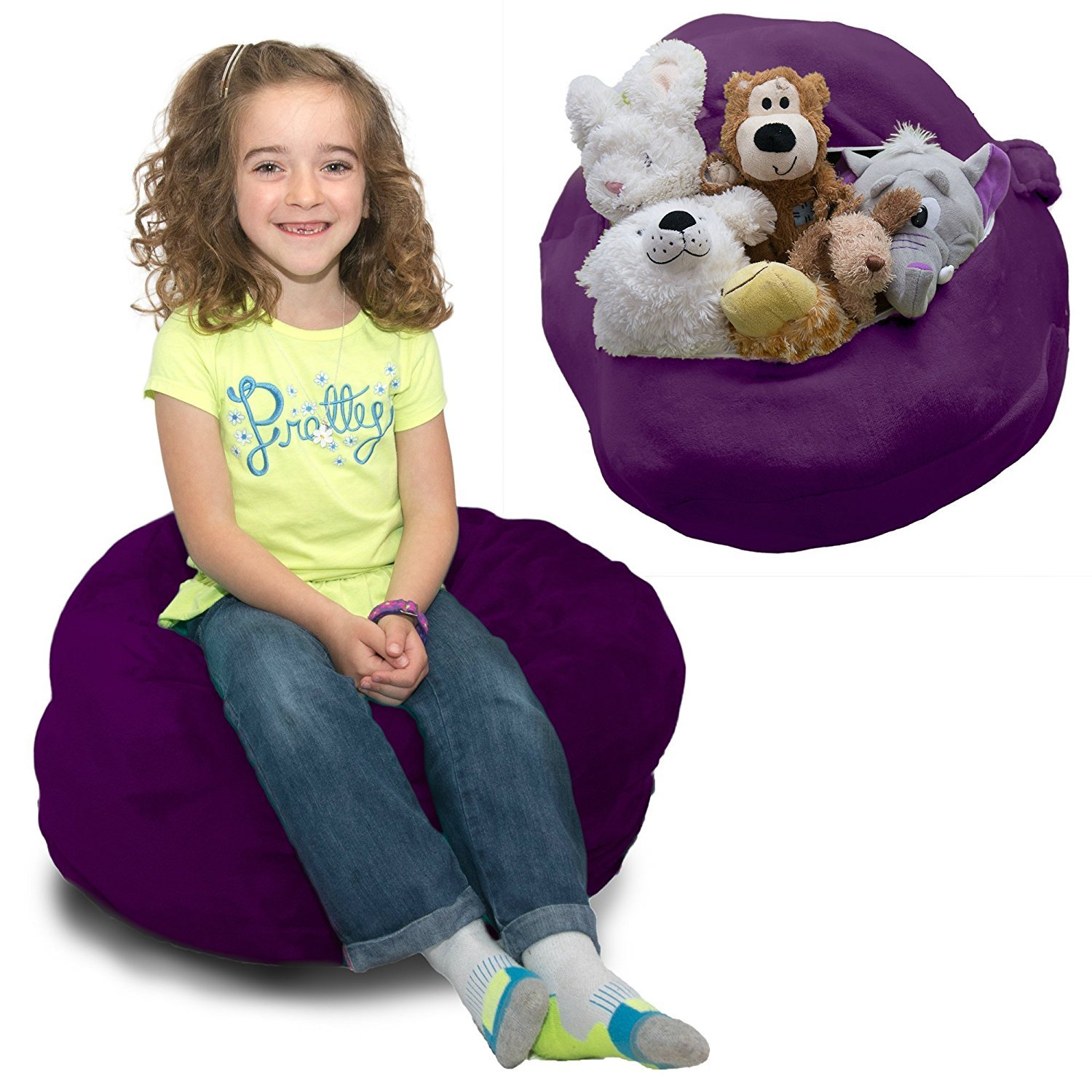 Stuffed Animal Bean Bag Storage - “Soft ’n Snuggly” Comfy Plush Fabric Kids Prefer Over Canvas - Replace Your Mesh Toy Hammock or Net - Store Blankets & Pillows Too