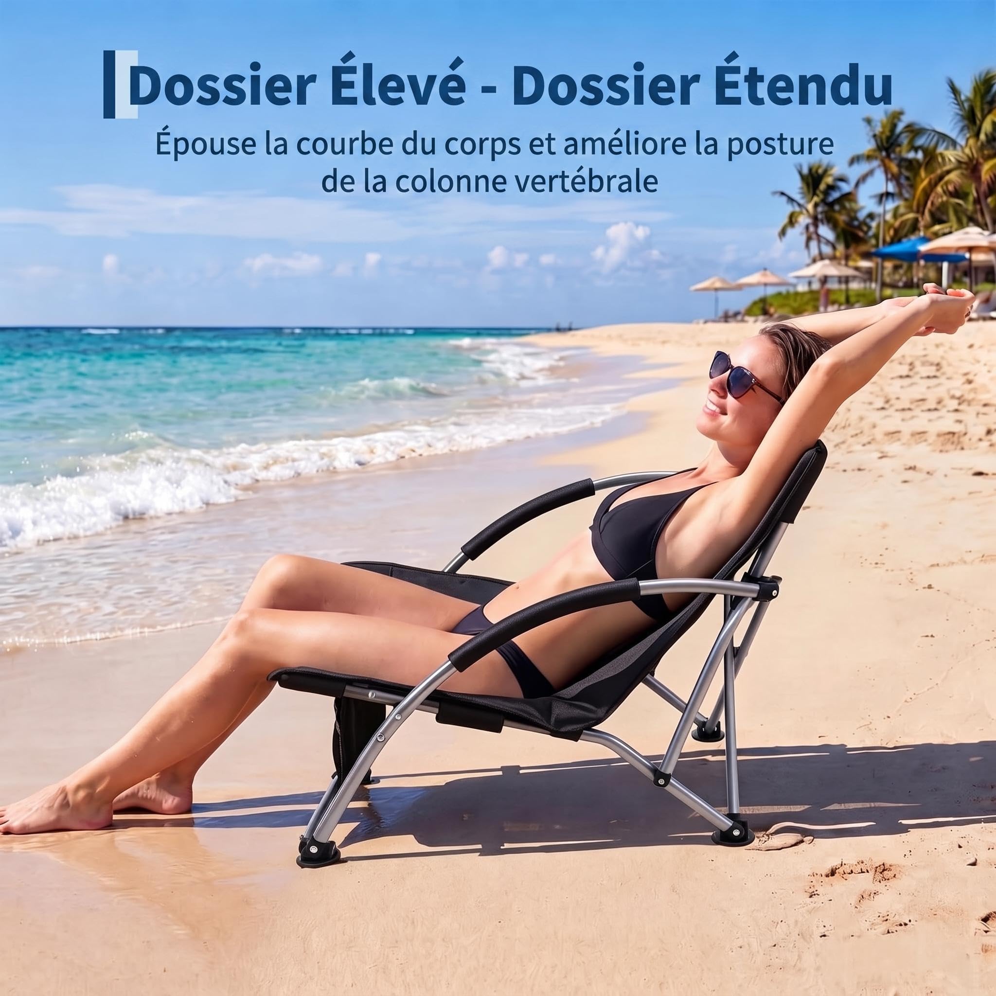 Chaise De Plage Pliante Robuste Et Légère, Haut en Maille Ultralége 2pack | Sangles Sac à Dos, Poche Téléphone, Porte-Gobelet