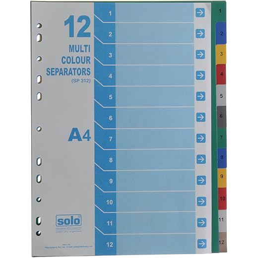 Solo SP 312 Separator/Divider (Set of 12) - Multi Colour A4 - Multi-Color