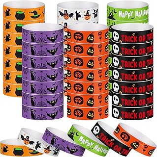 600 Counts Paper Wristbands Halloween Wrist Bands Ghost Spider Hand Bands for Events Bulk Party Armbands Multicolor Pack Adhesive Bracelets Identification Wristband for Halloween Party(Pumpkin Style)