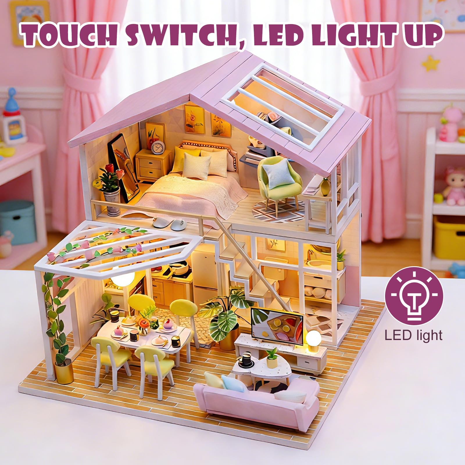 Casa en Miniatura para Adultos- Book Nook Kits de construcción de dioramas para Casas de muñecas en 3D de Madera Booknook Tiny Cozy House Decoración Regalo de cumpleaños o Navidad