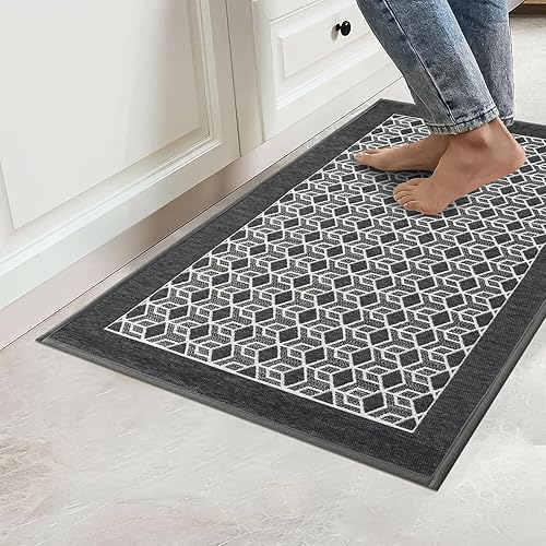 KIMODE Tapete de cocina de 20 x 32 pulgadas, antideslizante, lavable, tapete de cocina gris absorbente para piso delantero del fregadero, alfombra