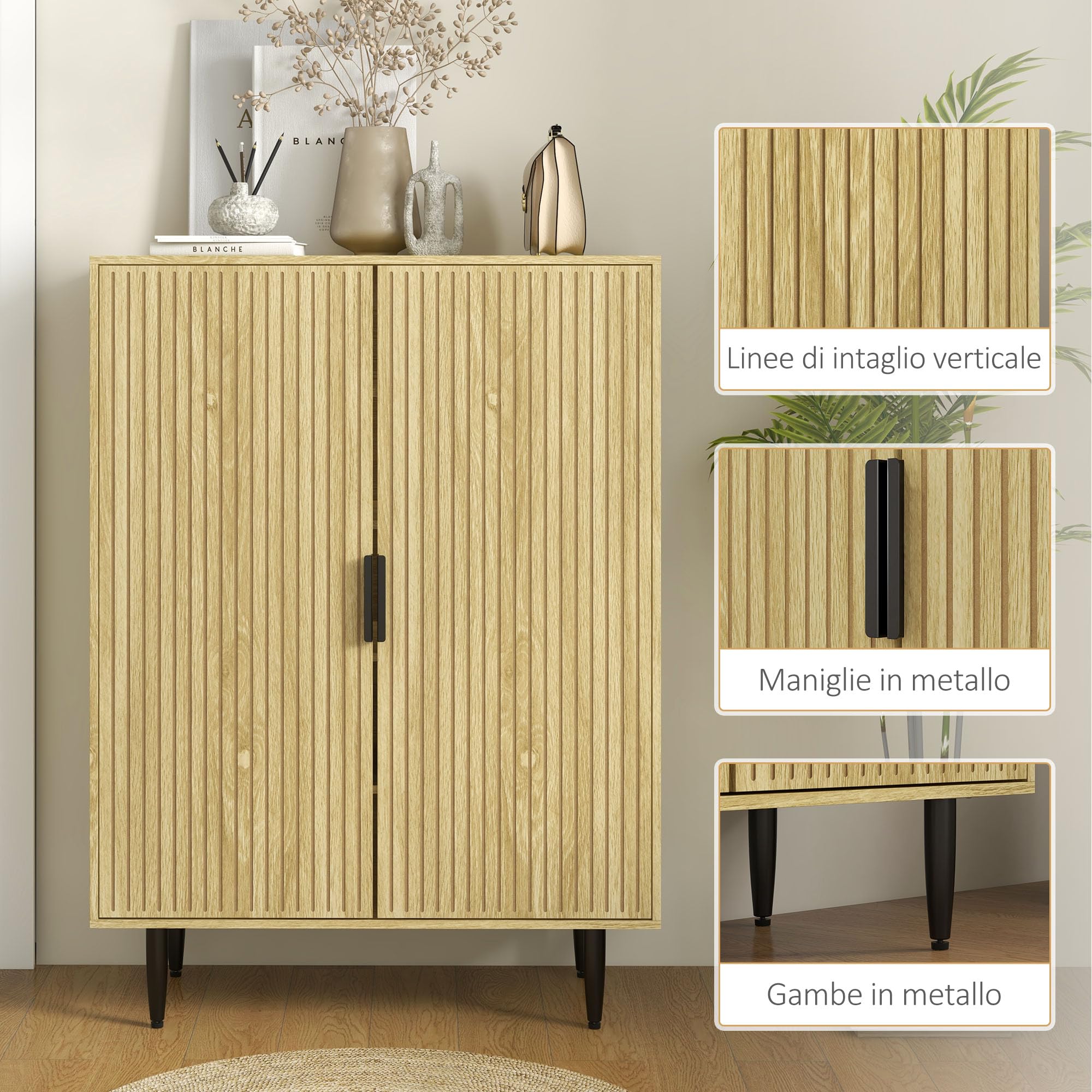 HOMCOM Scarpiera Salvaspazio per 15 Paia di Scarpe 80x38x110cm Rovere | Scarpiera da Ingresso, 4 Ripiani Regolabili, Gambe in Metallo