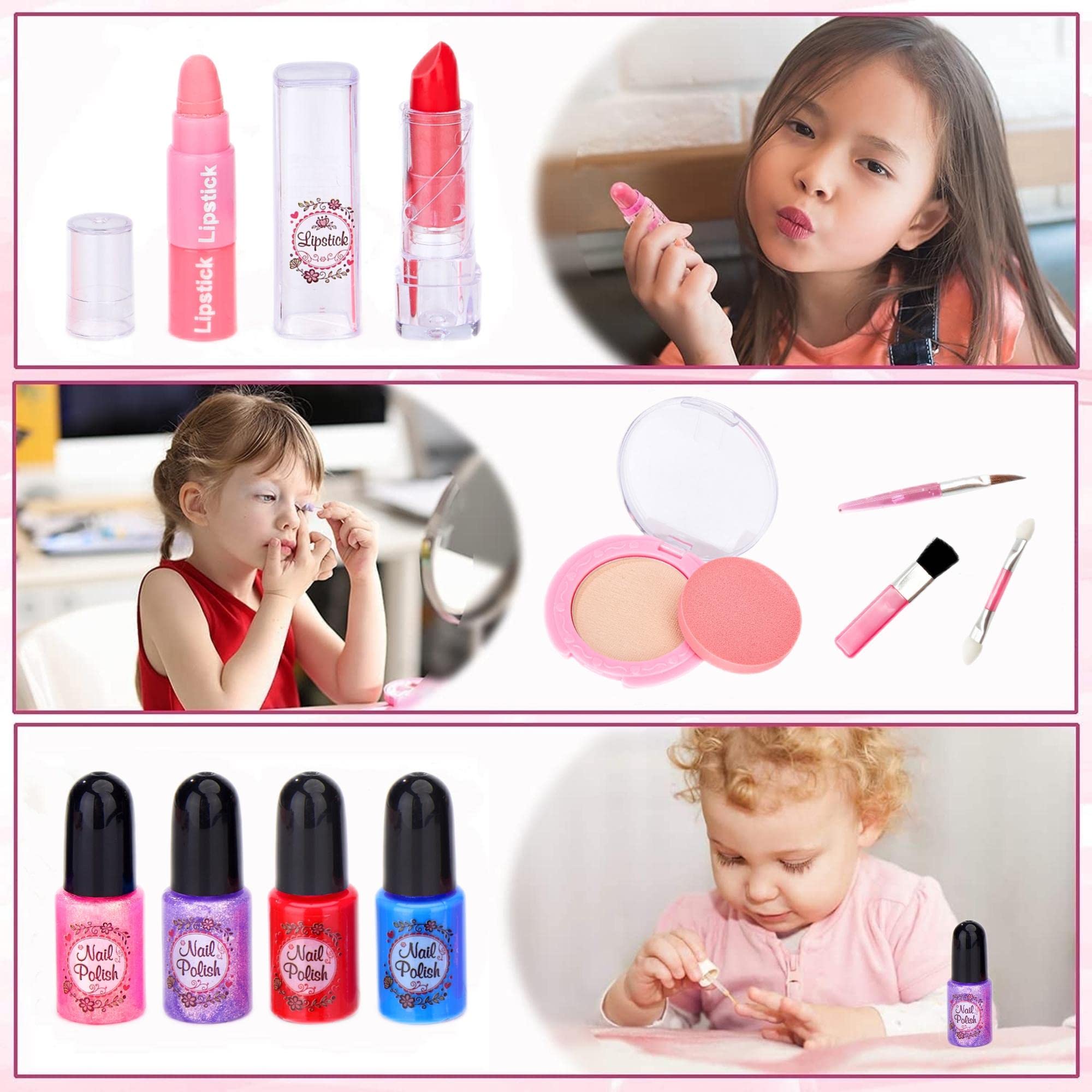 Chennyfun Set di Trucco per Bambini per Bambine, 53 Pezzi Lavabile set di Trucchi per Bambini, Sicuro e Atossico Giocattolo di Ruolo per Regali di Compleanno di Natale per Ragazze dai 3 Anni