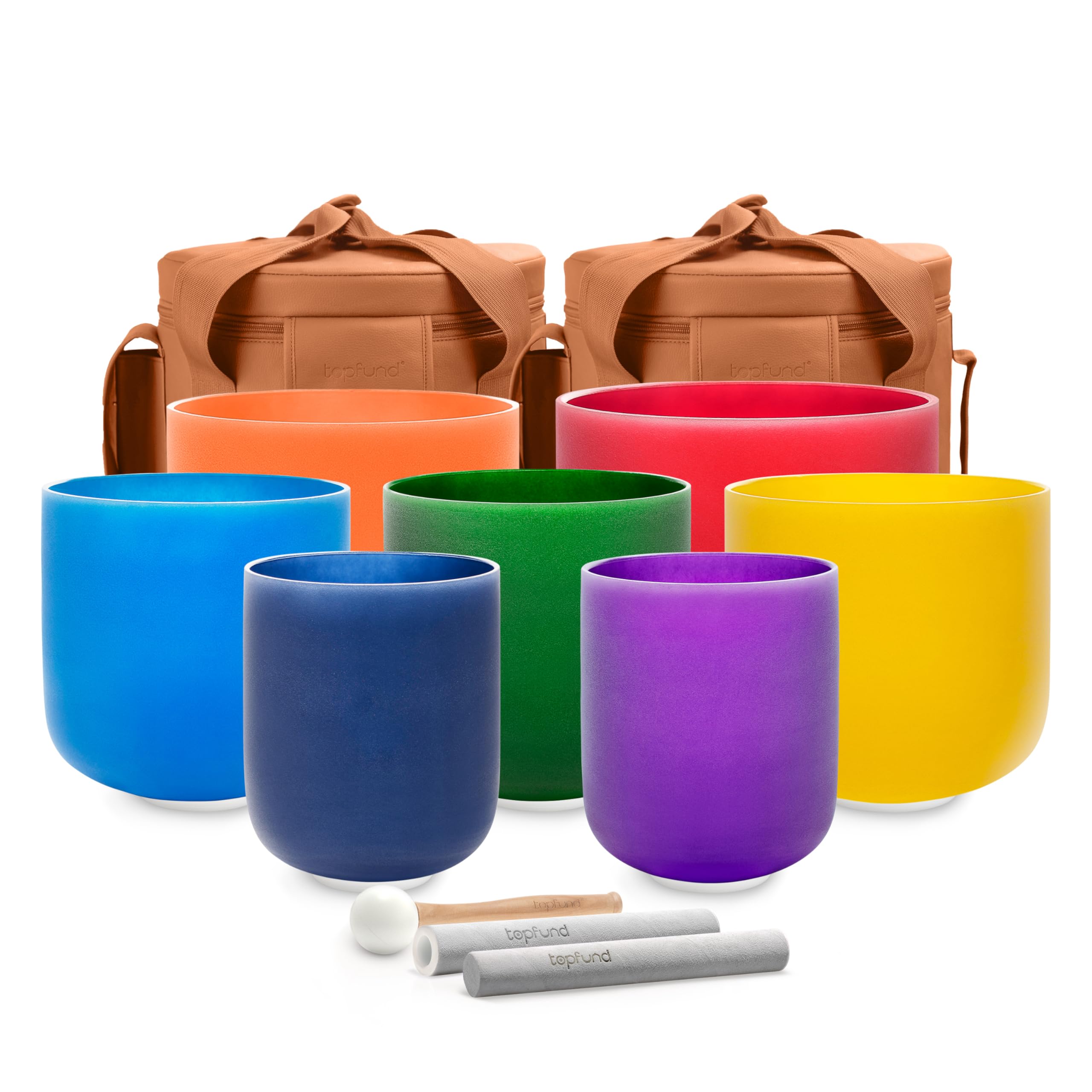 TOPFUND 432Hz Chakra Set of 7 Color Crystal Singing Bowls 6-10