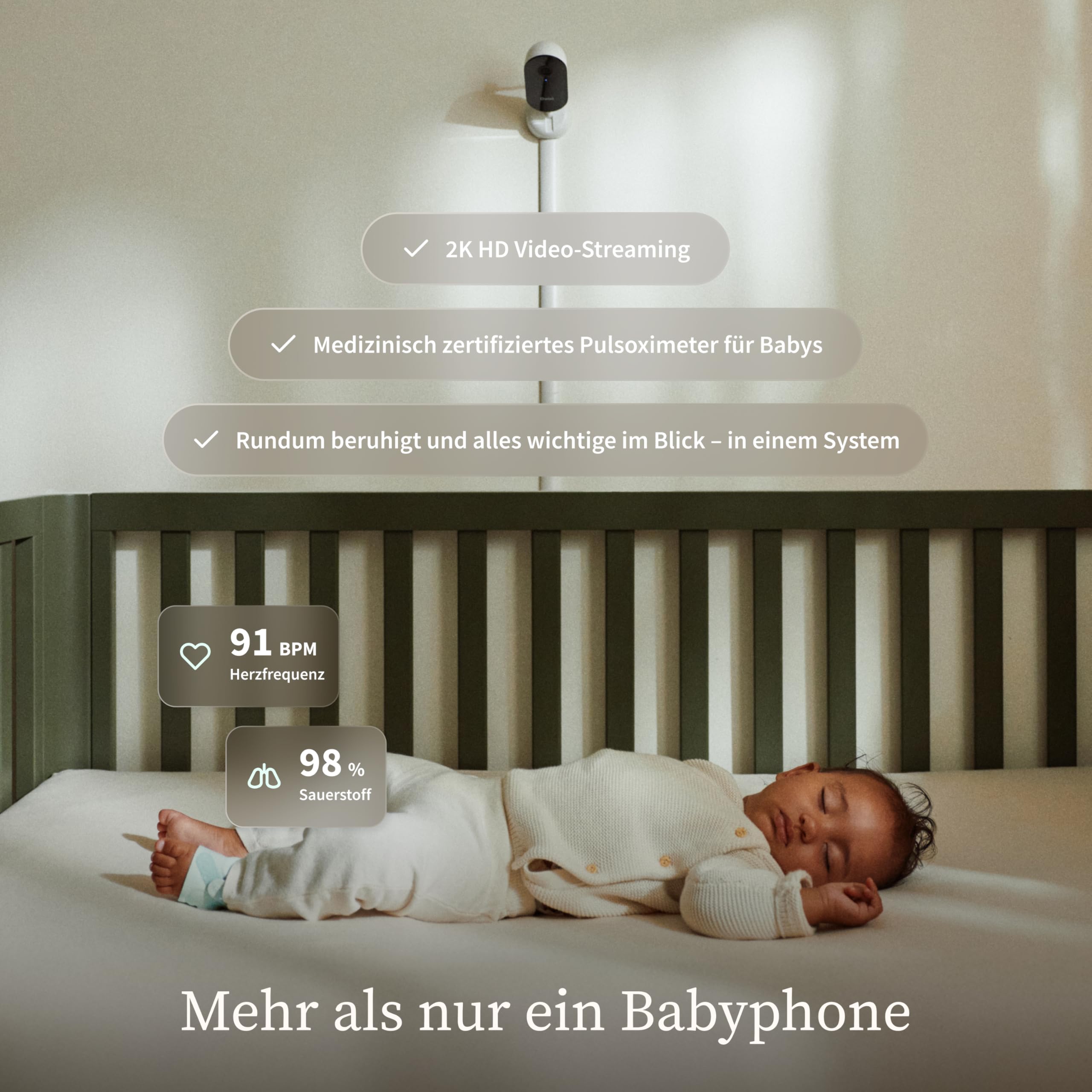 Owlet Dream Duo – Smartes Babyphone mit App | Sensorbasierte Babyüberwachung mit Dream Sock®, 2K HD Kamera, Schlaftracking & Echtzeit-Benachrichtigungen | WLAN (Mint)
