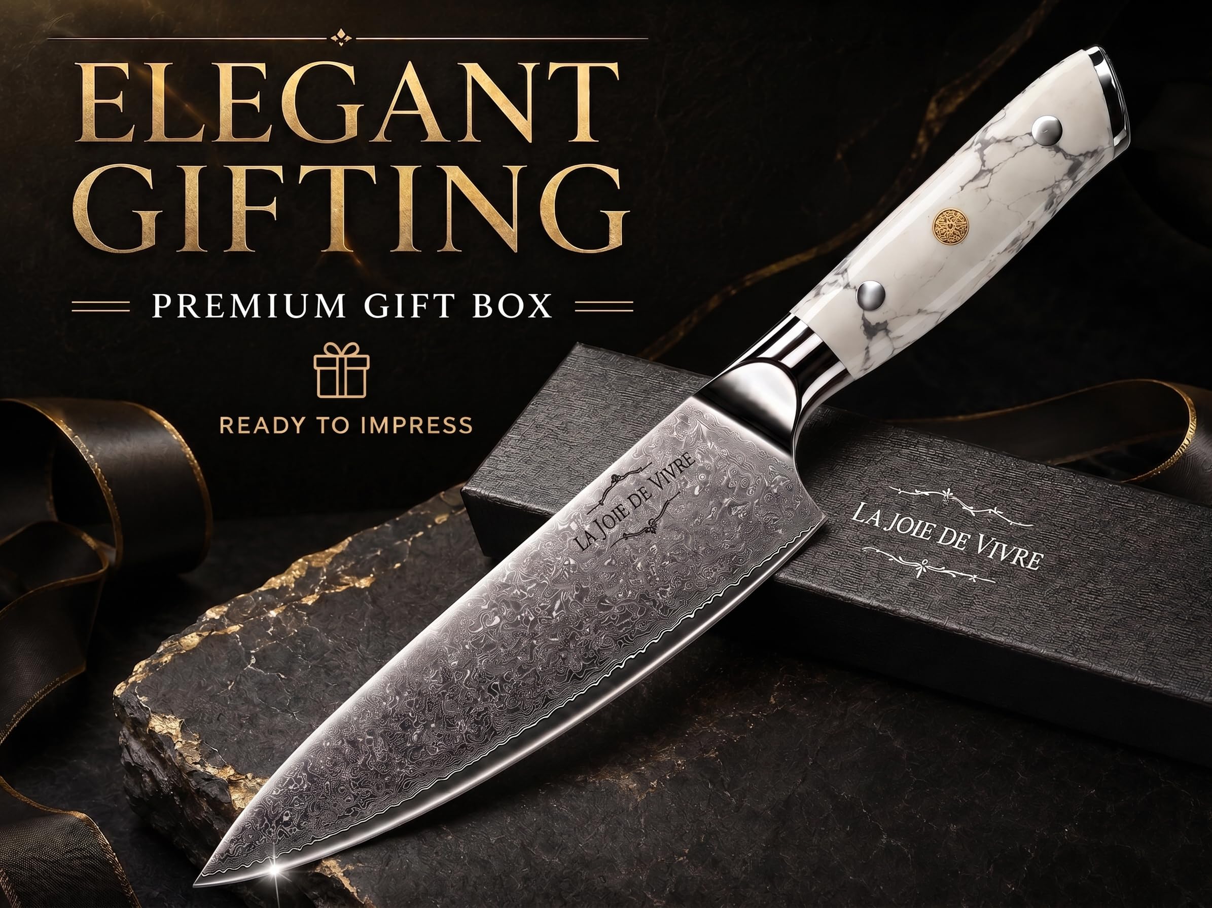 Damascus Chef Knife 8 Inch, Japanese Chef Knife with 67-Layer VG-10 Steel Core, Ultra Sharp Professional Kitchen Knife, White Turquoise Marble Handle, Premium Gift Box — Amazon image 9