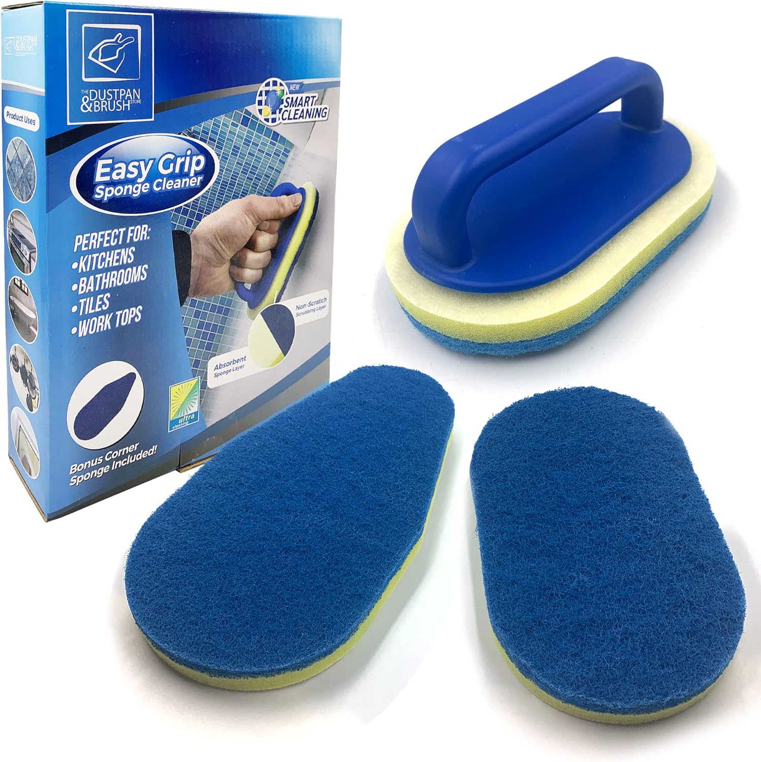 Bathroom Cleaning Sponge with Handle, Scourers Sponge Kit with 2 Oval