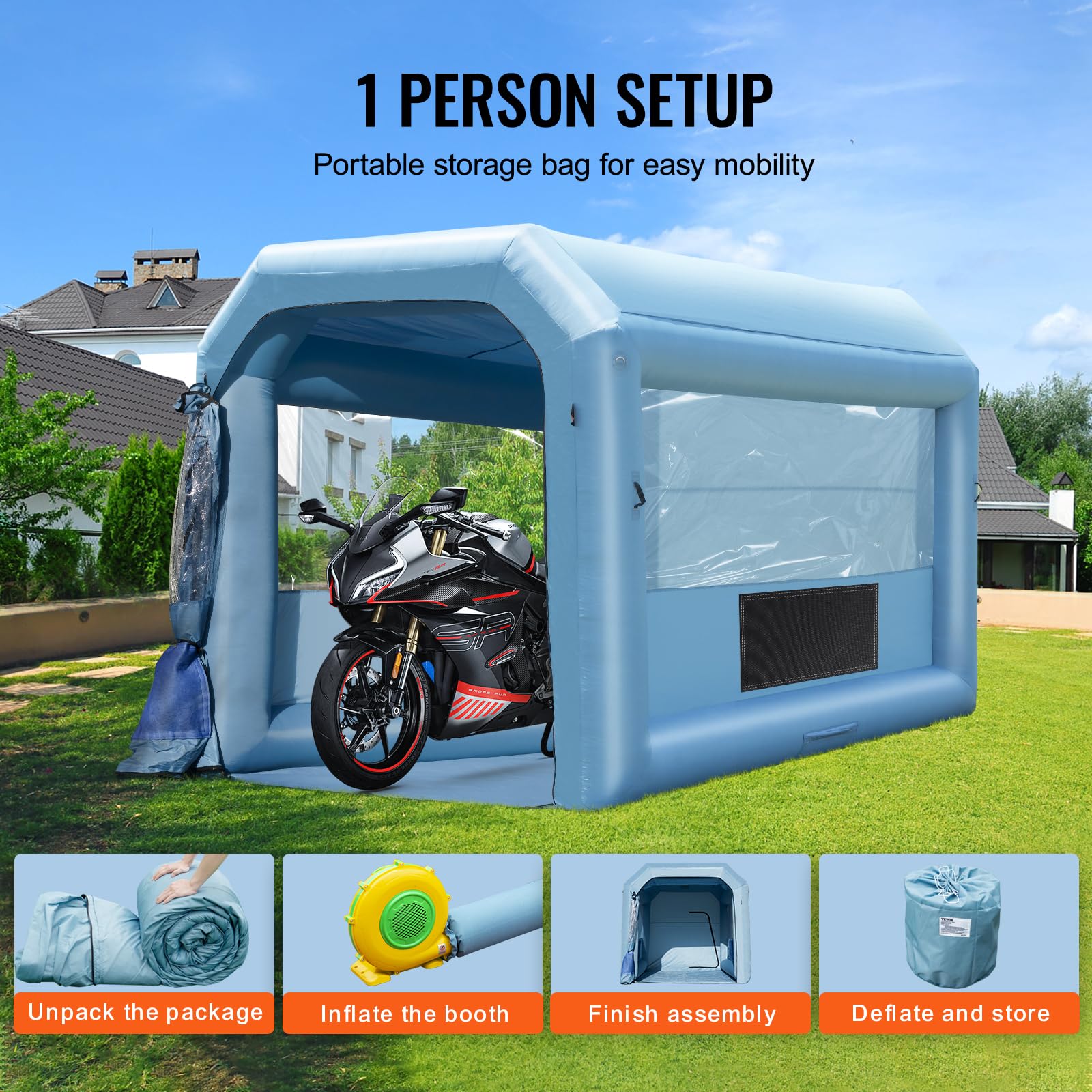 VEVOR Cabine de Peinture Gonflable 4x3x2,75 m, Tente Peinture Gonflable Automobile avec Souffleurs Puissants de 750 W et Système de Filtration, Station de Travail pour Pose de Peinture Atelier Garage