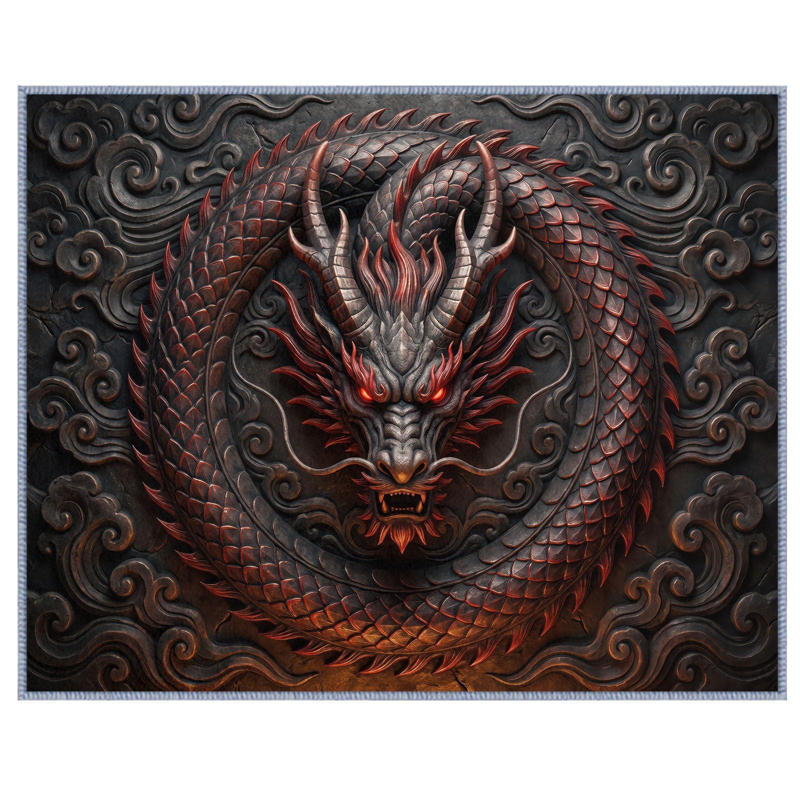 Tapis Oriental Mythologie Asiatique Facile d'entretien Antidérapant, Rouge et Noir Relief de Dragon Tapis 240 x 300 cm Antidérapant Choix Raffiné pour Chambre d'amis ou Salon Salle à Manger Chambre