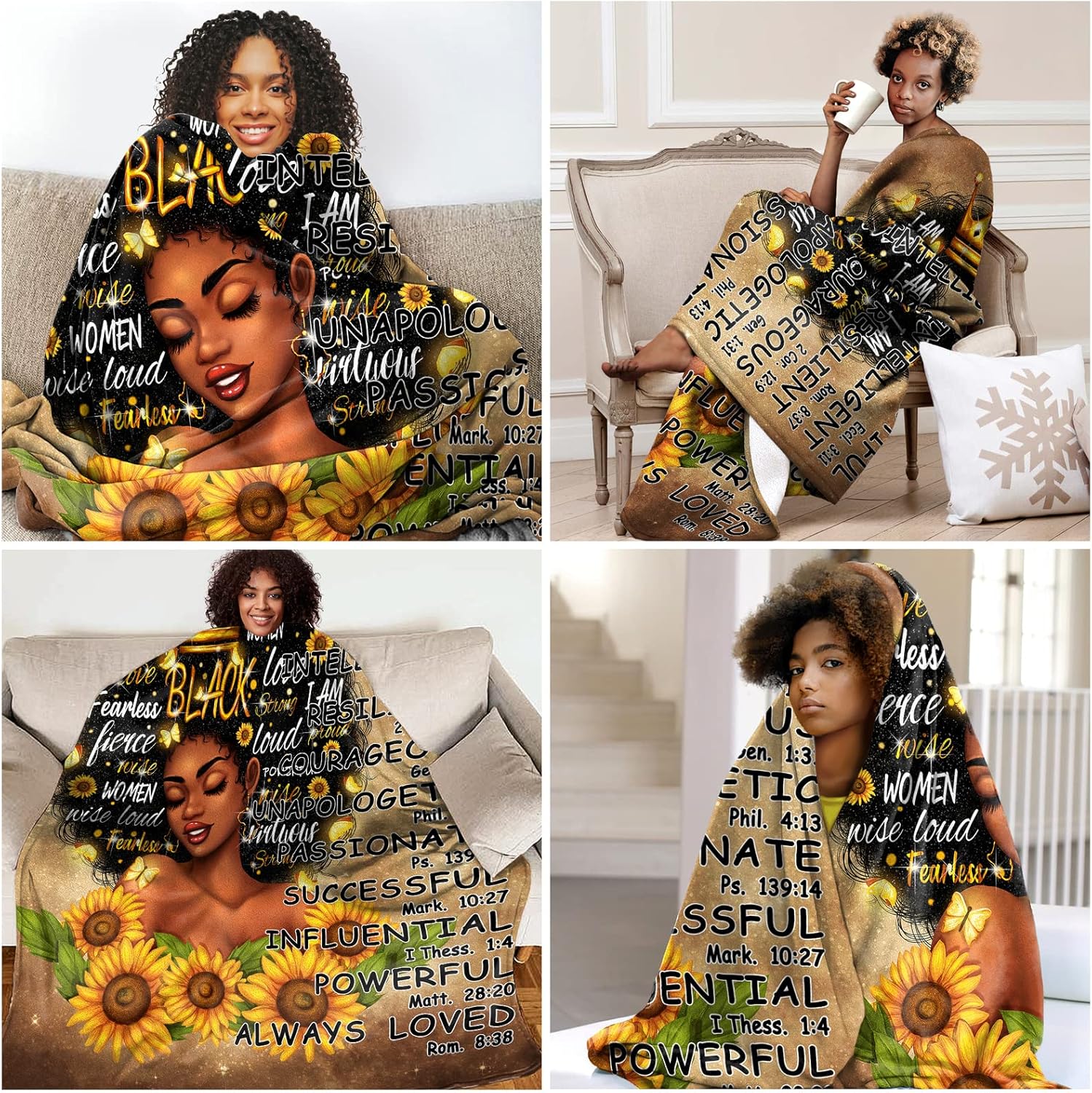 JZO African American Blanket for Women Black Girl Magic Throw Blanket Soft Cozy Fleece Blanket for Bed Chair Car Sofa Couch Bedroom 50"X40"