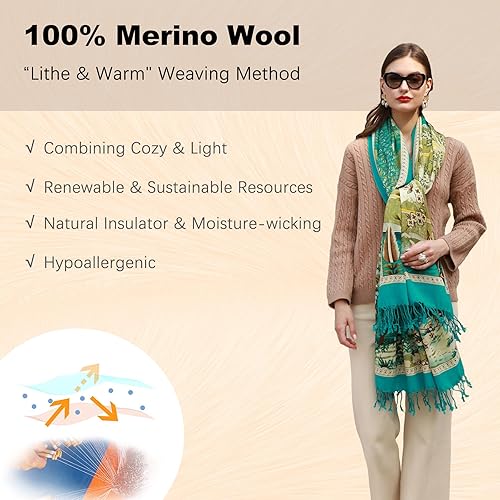 Miniatura 57 de DANA XU Manta de pashmina extragrande 100% de lana merina, bufanda de viaje, bufanda de cachemira para mujer, otoño e invierno, chal de gran