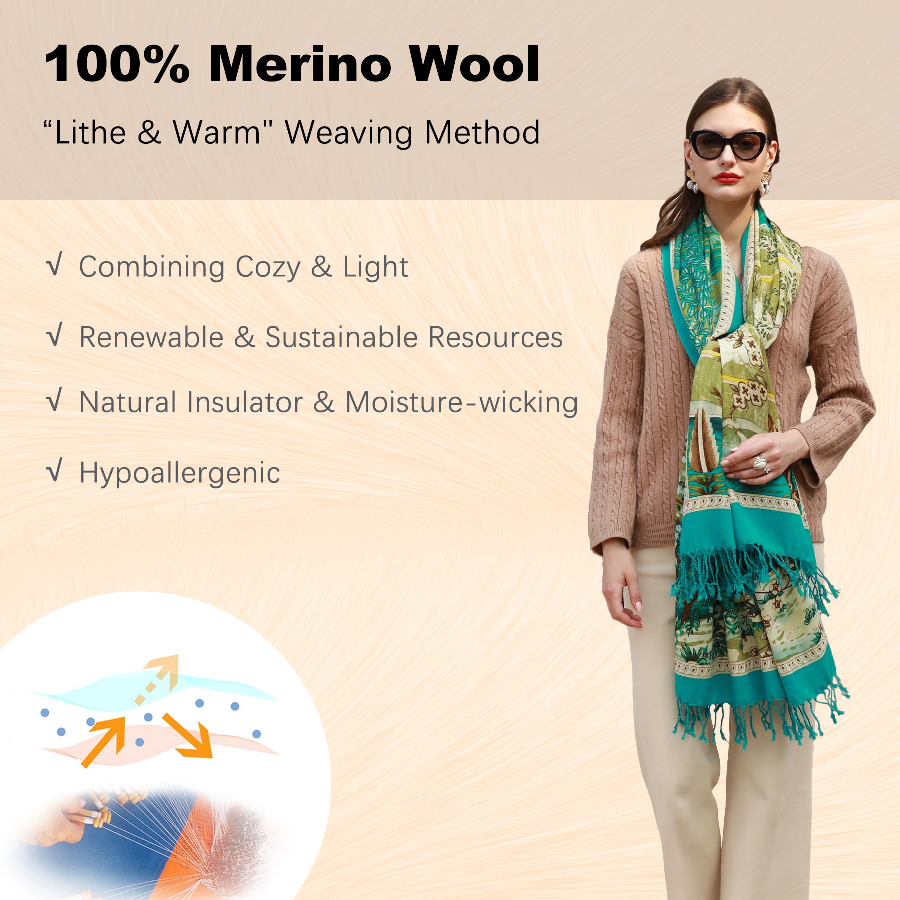 DANA XU Pashmina-Schals und Wickeltücher aus 100% Merinowolle, für Abendkleider, Hochzeit, weicher Poncho mit offener Vorderseite, Winter