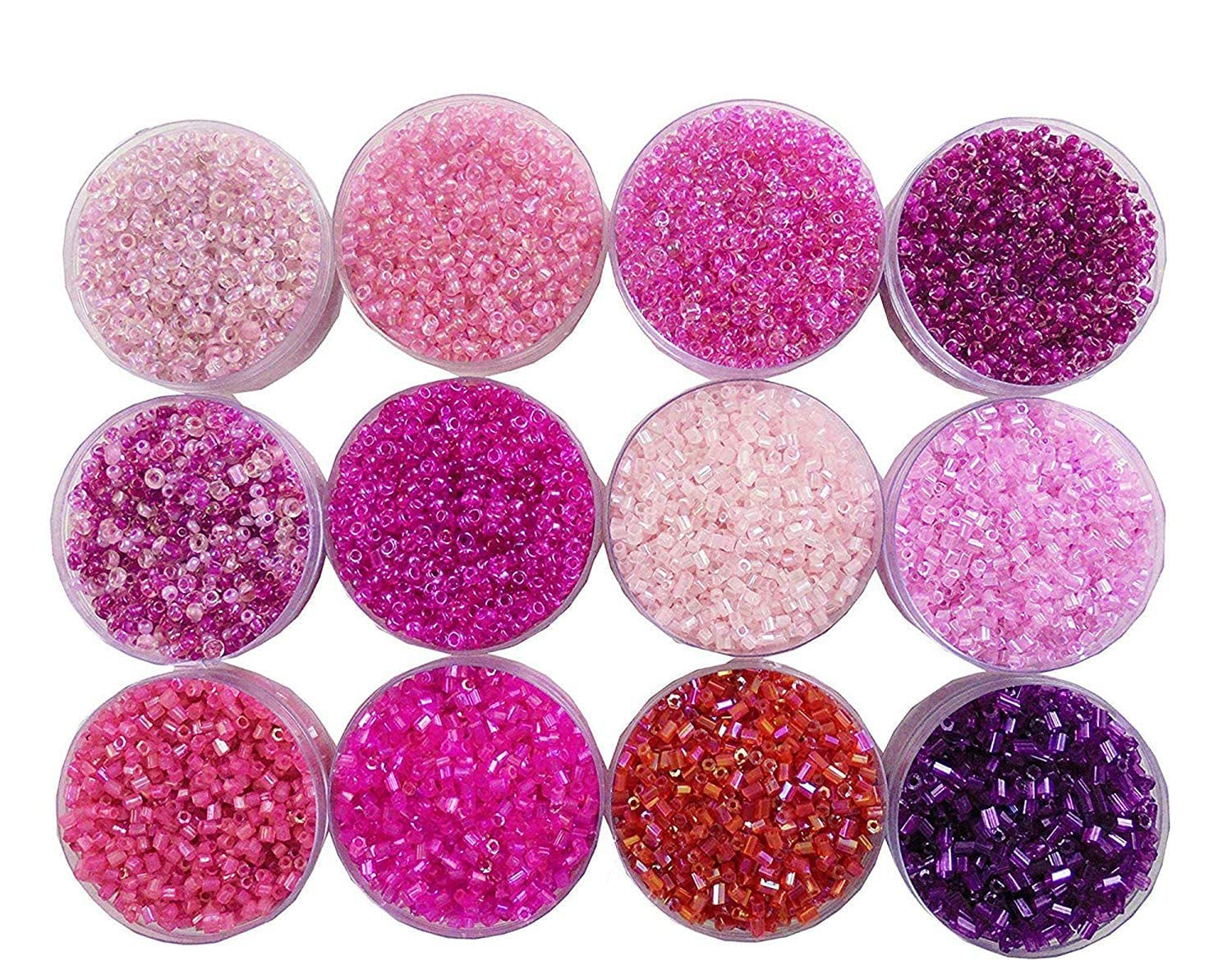 Eshoppee 11/0 20gm x 12 Box Pink and Purple Color Glass Seed Beads Cut Beads for Jewellery Making kit Art and Crafts Materials for Embroidery Necklace Bracelet Earring Making Materials DIY kit-image-3