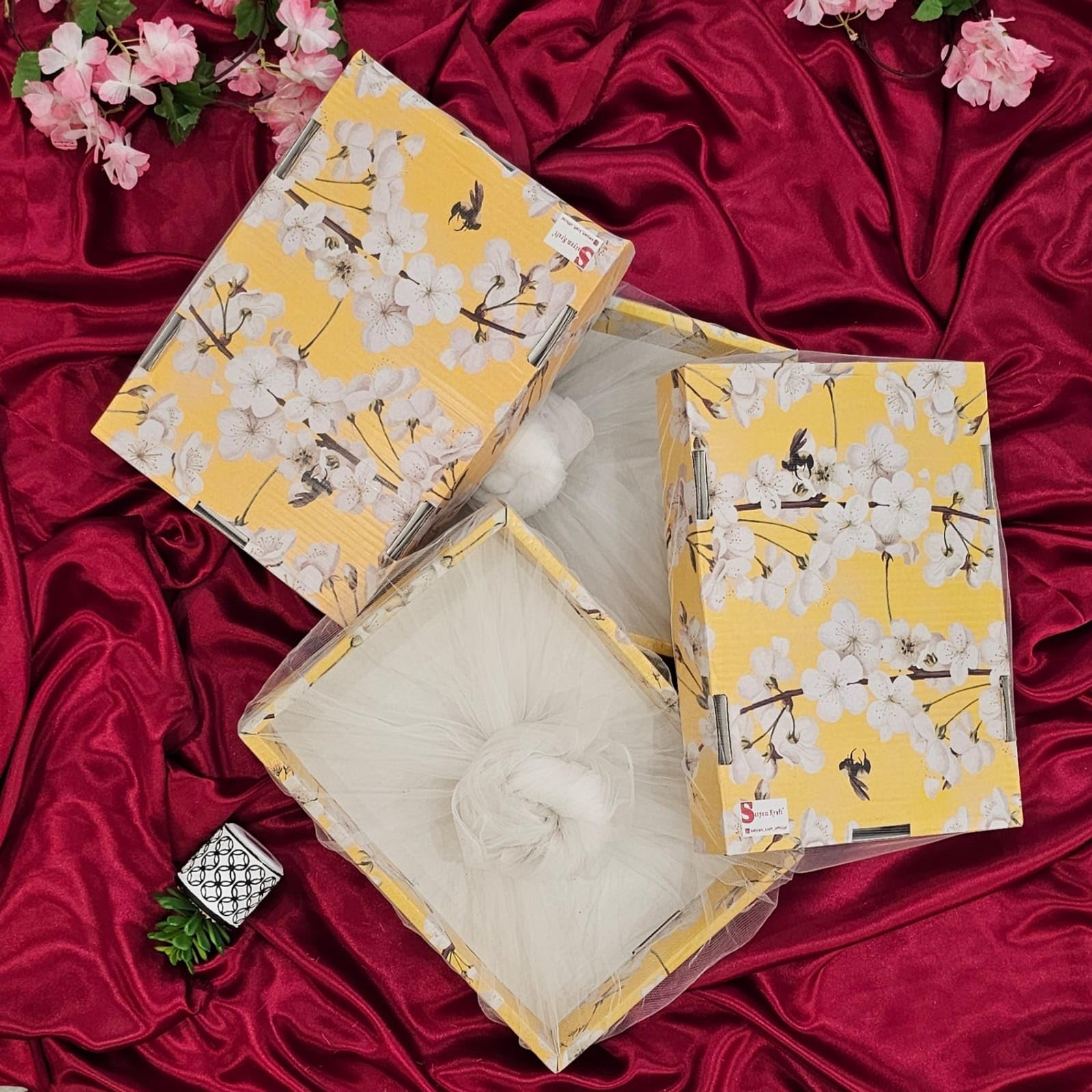 SATYAM KRAFT 4 Pcs Multipurpose Decorative Yellow Color Folding Paper Box Net Rectangle Cardboard Box DIY Box for Christmas, Gift Hamper, Gifting Boxes & Wedding Box, New Year,Decoration Purpose (Rectangular) (B0CMV1C1HM) Amazon Price History, Amazon Price Tracker