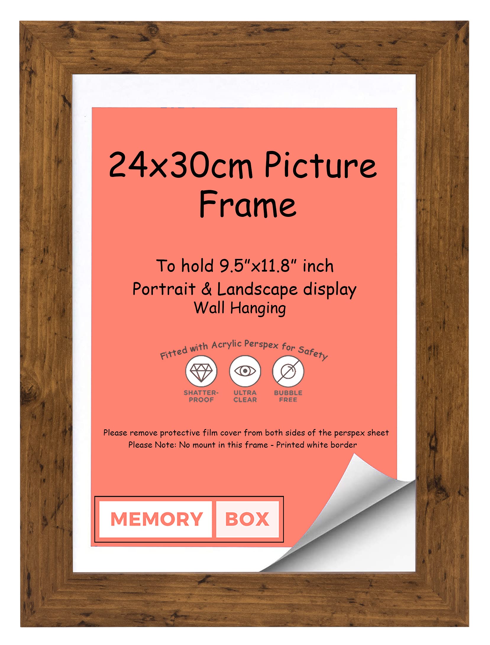 Memory Box Wrapped MDF Picture/Photo/Poster frame with Real Glass - Moulding 30mm Wide and 15mm Deep - (24 x 30cm) Rustic 9.5" x 11.8"