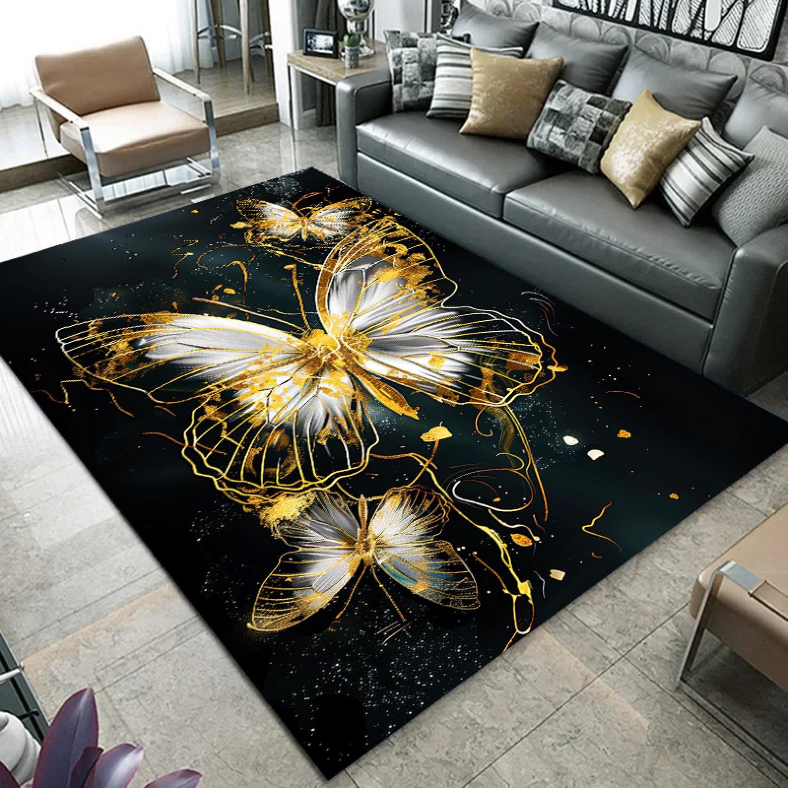 Tapis de chambre à coucher antidérapant imprimé papillon pour éviter les glissades