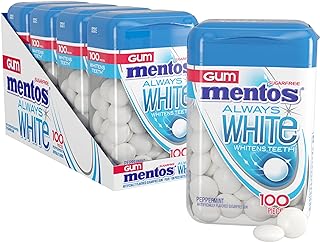 Mentos Always White Sugar-Free Chewing Gum with Xylitol, Peppermint Flav...