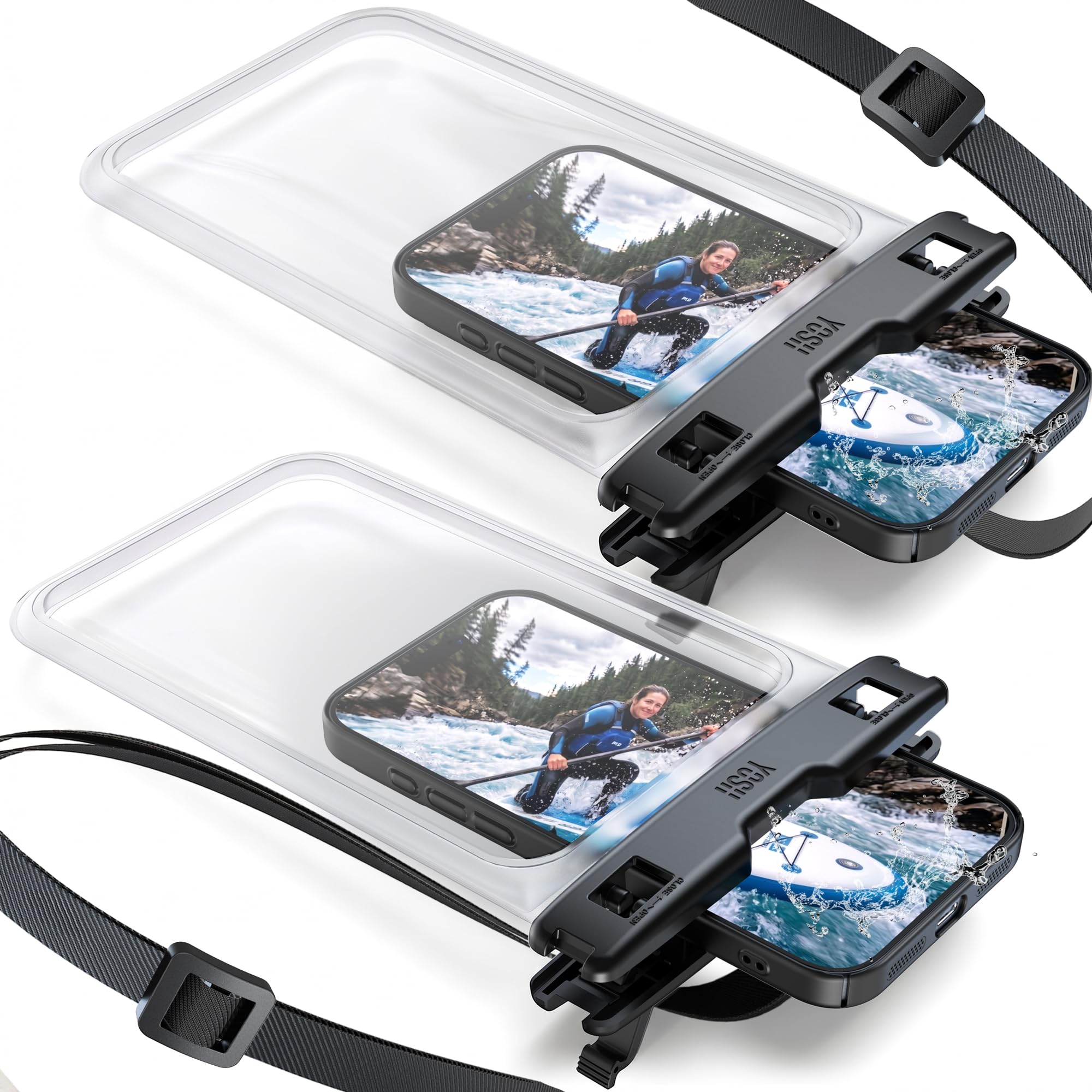 【8.5インチ大きめ・ケースのまま入れる】YOSH スマホ防水ケース 大きめ 防水強化バージョン IPX8認定 2枚セット 8.5インチ対応 透明