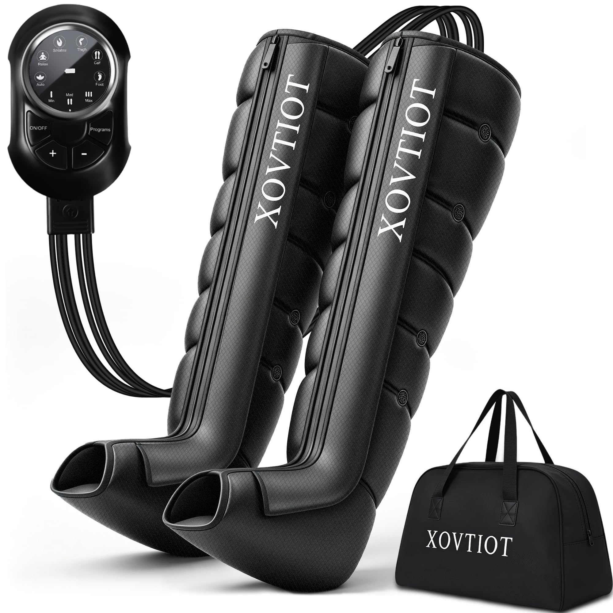 xovtiot Air Compression Leg Massage, Leg Massager for Circulation Relax Muscles, Portable Full Leg Compression Boots, with 6 Relax Modes 3 Pressure Levels Automatic Timer, Gifts for Men Women