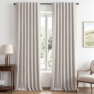 MIULEE 100% Blackout Linen Curtains for Bedroom 52 x 96 Inch Ivory 2 Panels | Thermal Insulated, Room Darkening Drapes for Living Room, Back Tab Rod Pocket Pinch Pleated, Solid Luxury Decor - Amazon product rated Grade A