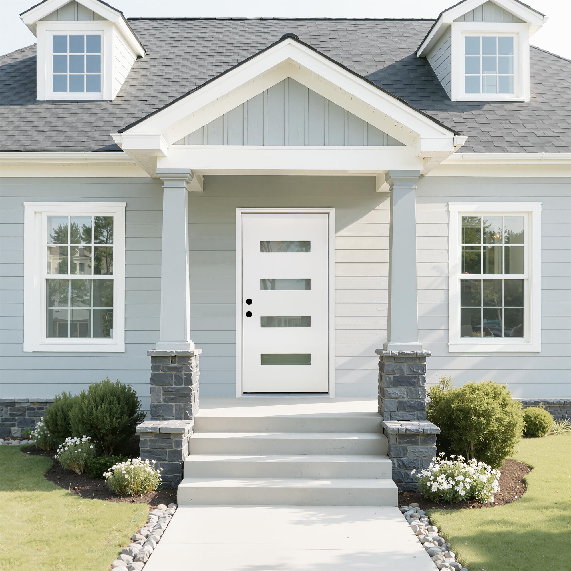 Casaphoria 36" x 80" Fiberglass Entry Door with 4-9/16" Vinyl Frame,Right Hand Inswing Exterior Door with Brickmould,Contemporary Wooden Grain Knock-Down Front Door for Home Entrance, White