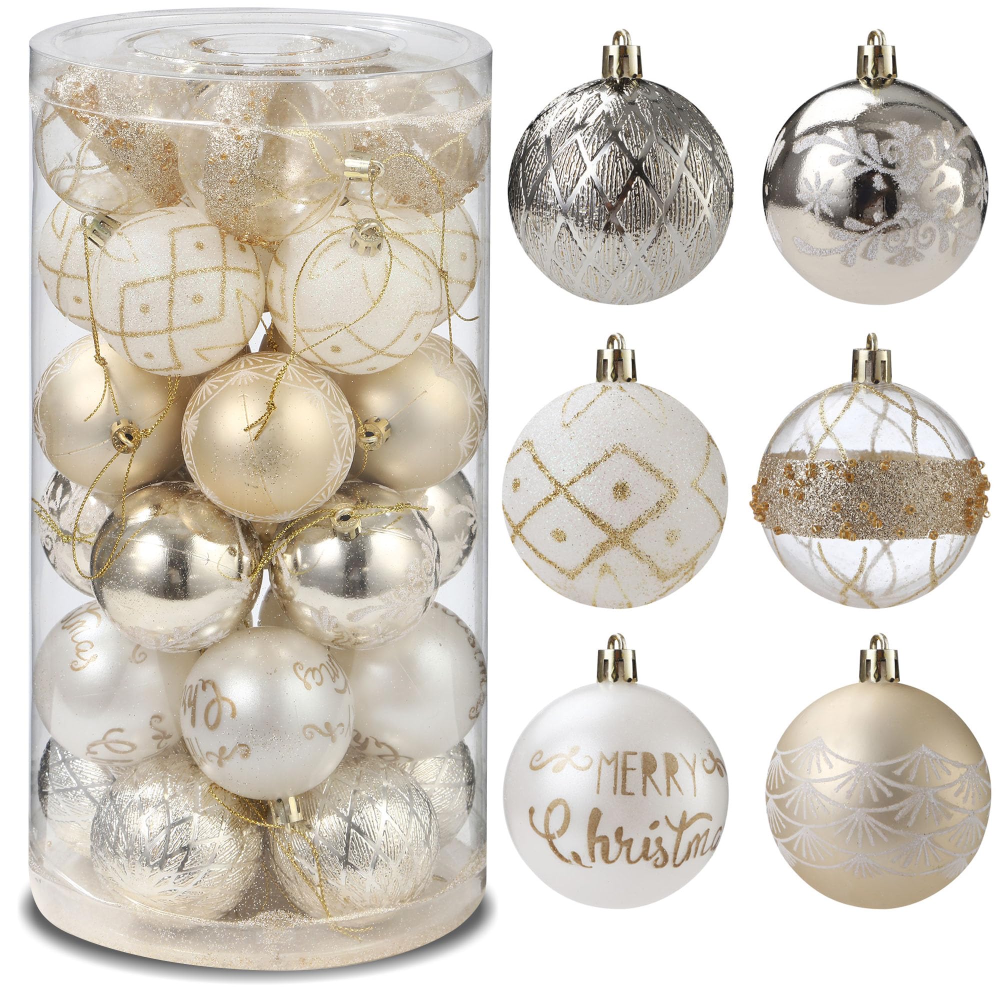 Bolas de Navidad 6cm 30 Piezas Bolas Arbol Navidad,Bolas de Navidad de Plástico para decoración de árbol de Navidad,decoración Colgante de Temporada de Fiesta de Boda,Fiesta de Navidad (Oro+Blanco)