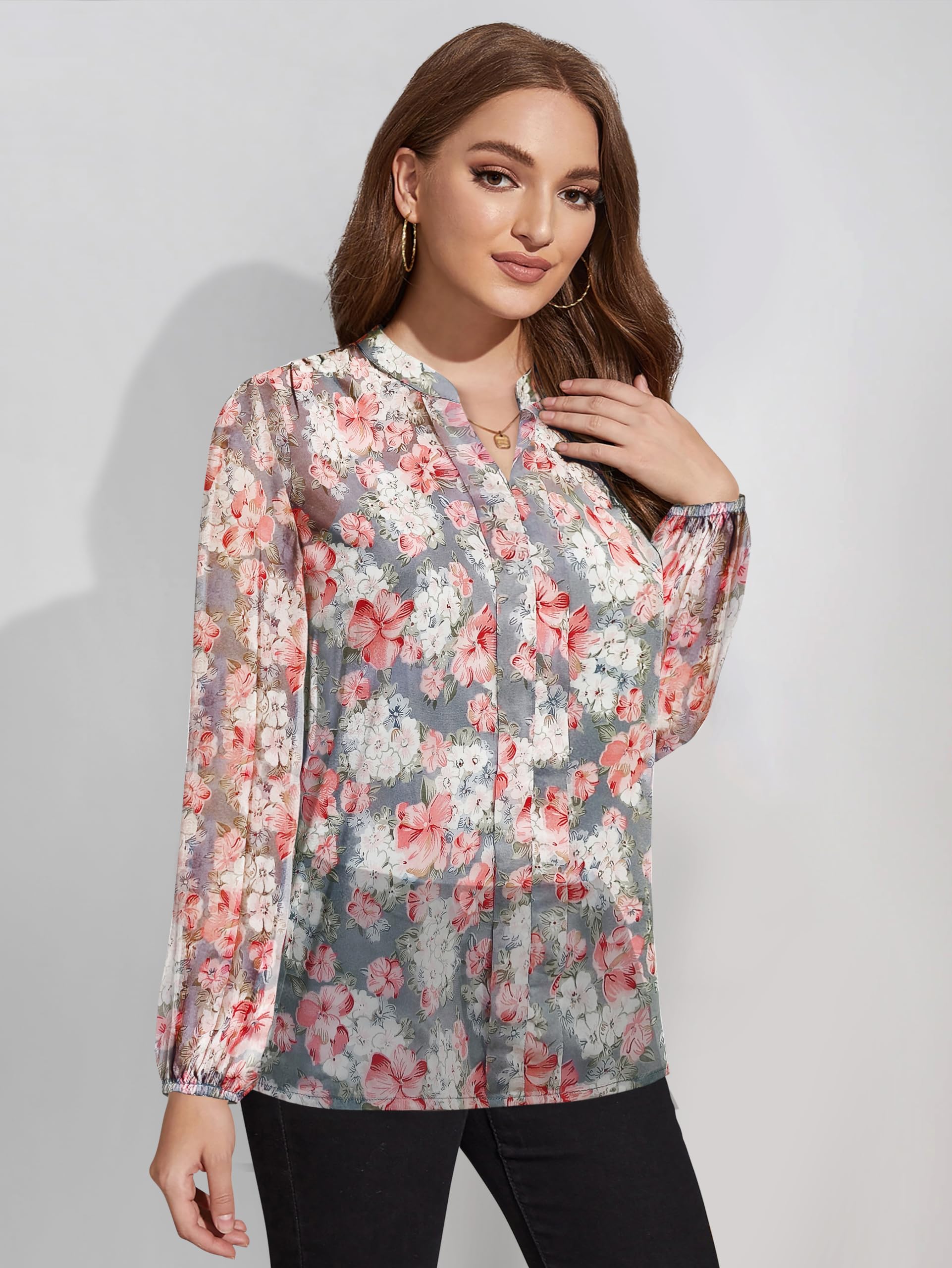 Toochki Women's Grey Georgette Floral Straight Western Top | Winter Top | Western Top | Top For Women | Latest Women Top | Trendy Women Top