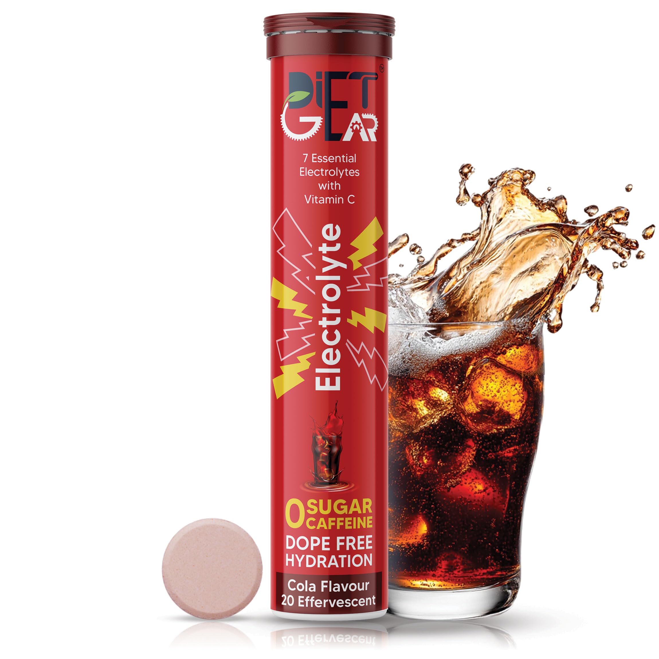 DIET GEAR No Junk Electrolyte | 5 Ltr/20 Servings | Zero Sugar, Zero Caffeine, Zero BS Energy Drink | 7 Electrolytes + Vitamin C That Works as Hard as You Do | Made for India’s Heat & Hustle | Cola Flavour