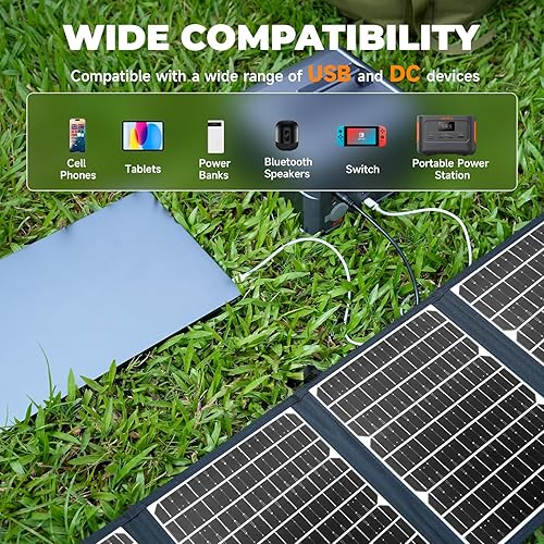 Miniatura 2 de LUMOPAL - Panel solar portátil, cargador solar plegable de 40 W con USB-C PD 40 W, 5 V USB-A QC3.0, puertos DC18-20V para viajes, camping,