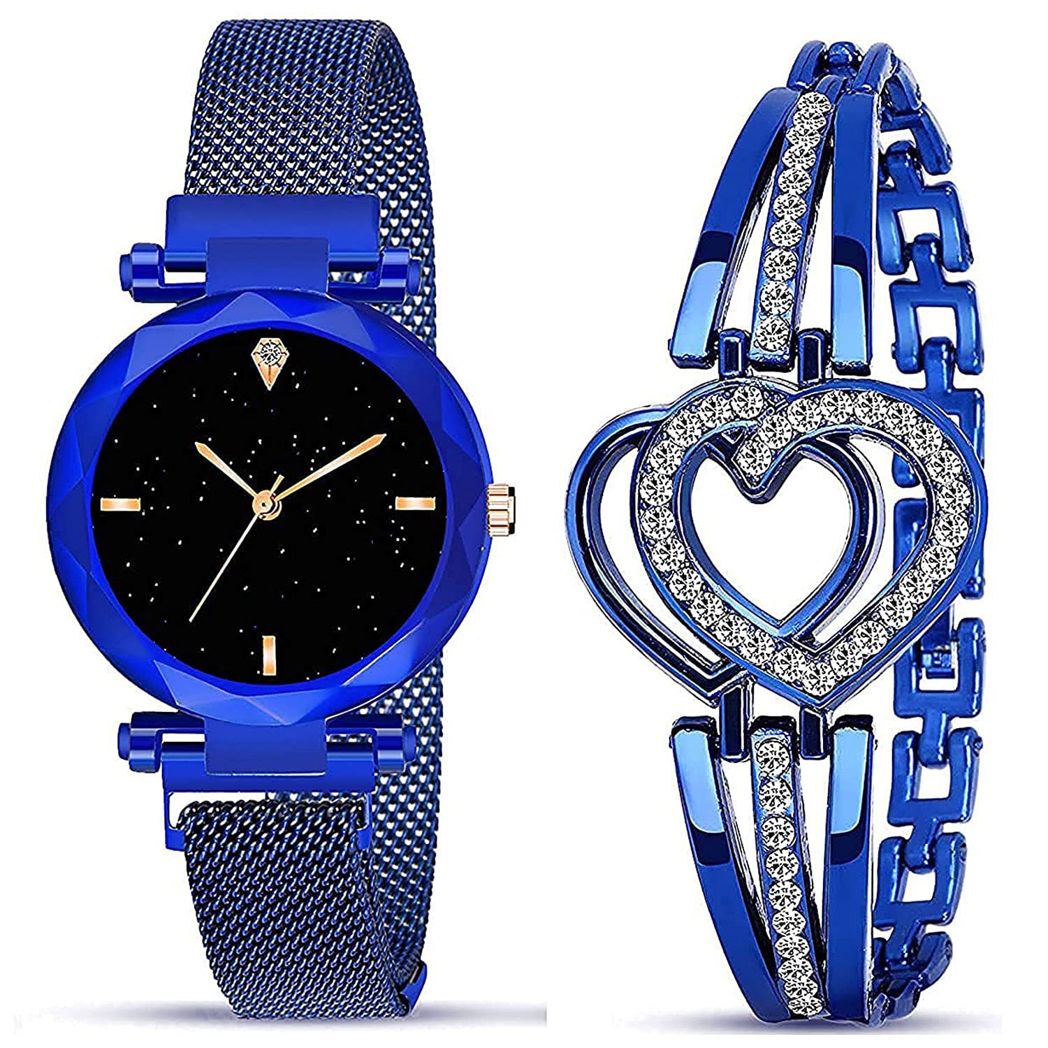 Shunya New Luxury Blue Heart Stylish Bracelet & Magnet Strep Black Dial Watch Combo Pack-02 Analog Watch - for Girls (B09B9MY67C) Amazon Price History, Amazon Price Tracker