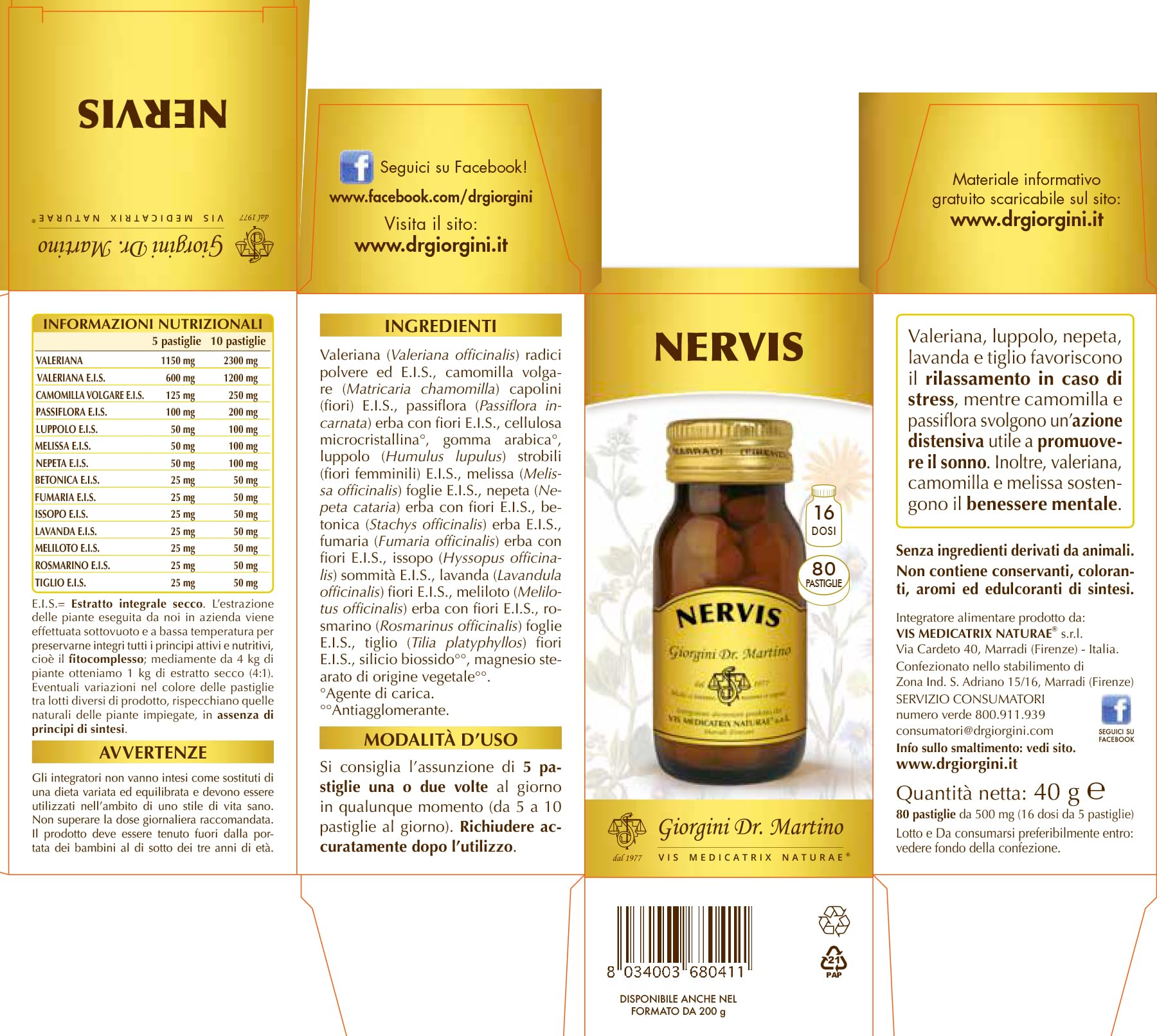 Dr Giorgini Integratore Alimentare, Nervis Pastiglie - 40 g
