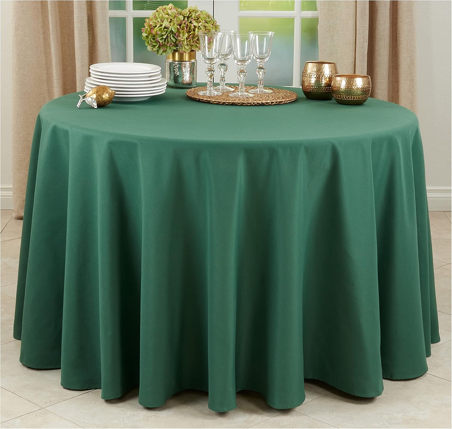 White 100% Polyester Solid Classic Everyday Design Dining Room or Kitchen Tablecloth, 90" Round (1 Piece)