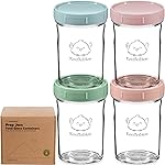 KeaBabies 4pk 8oz Glass Baby Food Containers with Lids - Leak-Proof, Microwavable Small Glass Jars, Baby Purees & Toddler Snack Storage Containers, BPA-Free, Dishwasher & Freezer Safe (Musk Dusk)