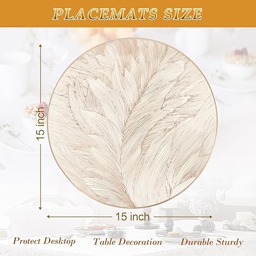 Miniatura 5 de Evevda Manteles individuales redondos dorados, juego de 6 manteles individuales lavables y lavables a granel para mesa de comedor, boda, fiesta,