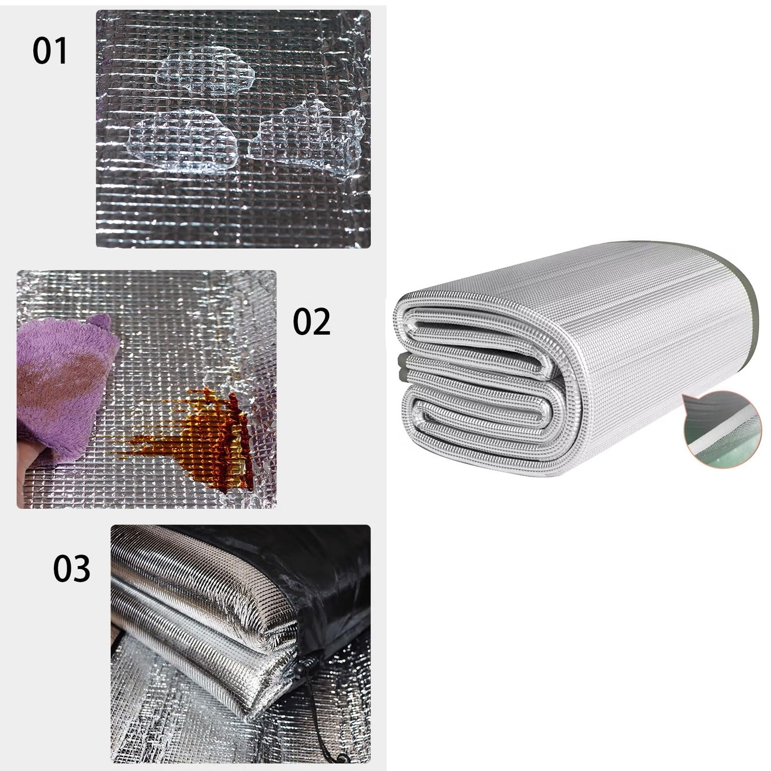 Mata kempingowa aluminiowa, Mata namiotowa do spania z folii aluminiowej 0,9-3 x 2 m