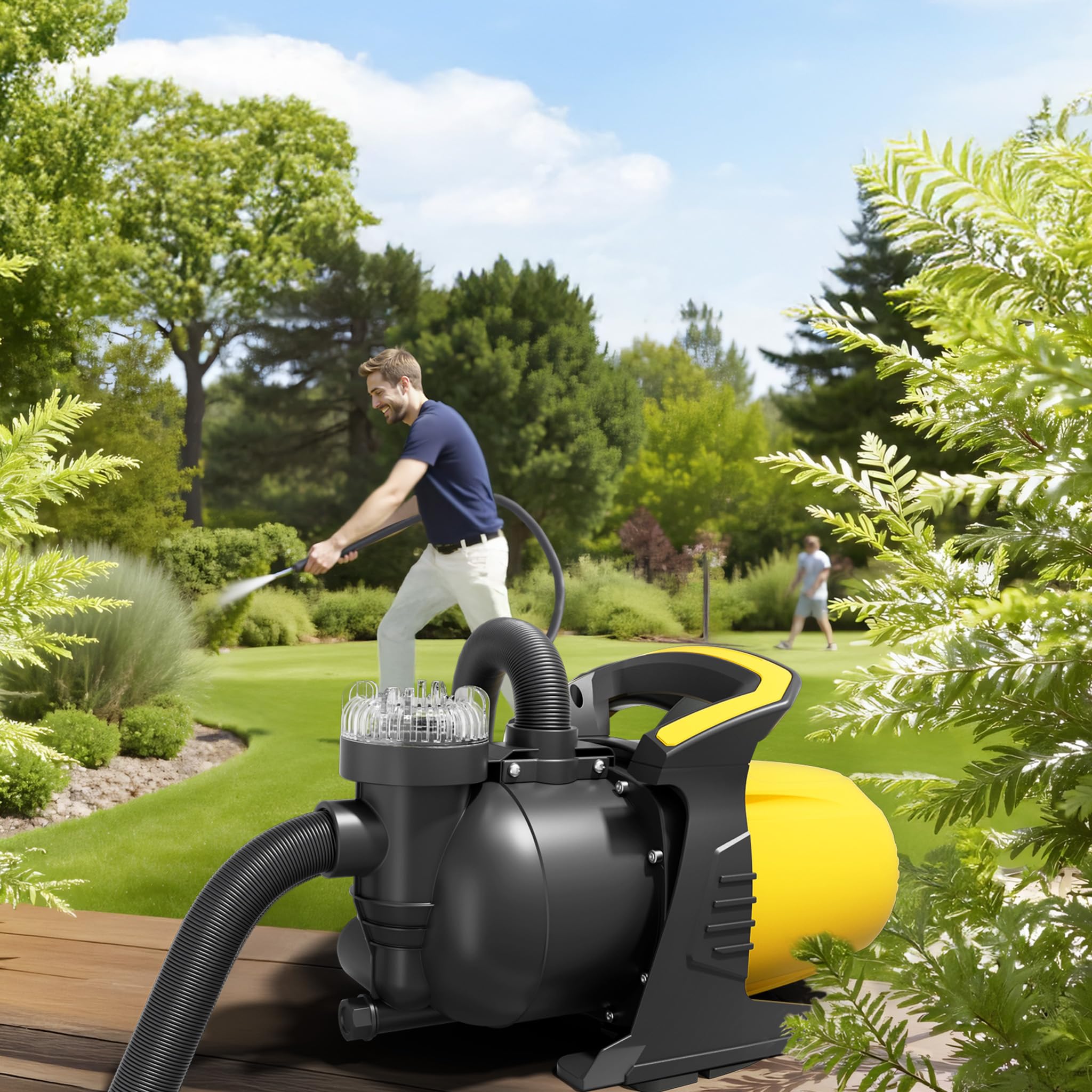 Wiltec Pompa ogrodowa 1200 W z filtrem wstępnym i obudową z tworzywa sztucznego, 3800 l/h, do nawadniania ogrodu i opróżniania basenu