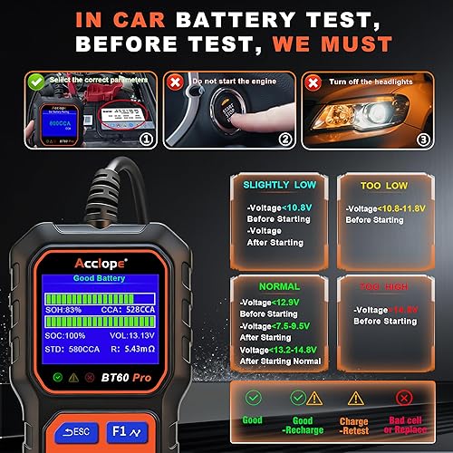 Miniatura 9 de BT60 Pro Acclope - Probador de batería de coche con impresión en la nube 100-3000 CCA 6V 12V 24V AGM Comprobador de batería de gel de litio
