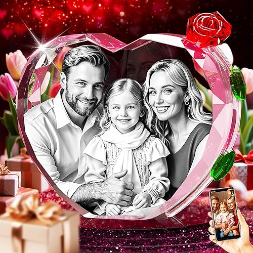 Foto de cristal 3D con rosa de cristal rojo, regalos personalizados para el día de la madre para mamá, esposa, mujer, ella, novia, pareja, foto de
