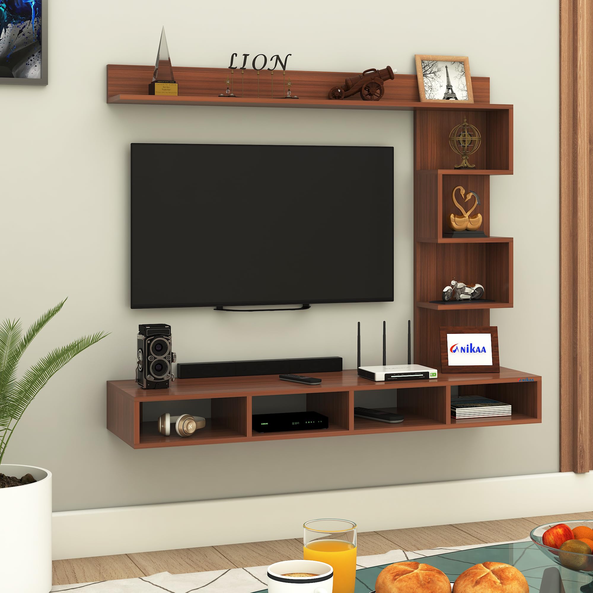 Anikaa Larisa Engineered Wood Wall Mount TV Unit/TV Stand/TV Cabinet/TV Entertainment Unit/Set Top Box Stand (Ideal for 43 Inch) (D.I.Y) (Walnut)-image-5