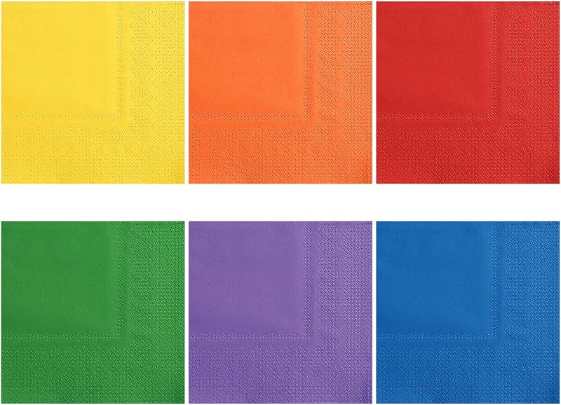 Natnarr 120 Pcs Rainbow Cocktail Napkins, 5×5 Inch Colorful Napkin | Soft Absorbent Gradient Rainbow Colors Napkin for Kids Birthday Baby Showers Holiday Back to School Party Supplies, 6 Colors