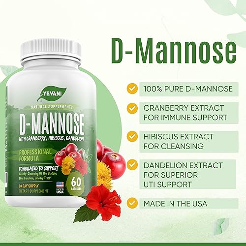 Miniatura 2 de Cápsulas de D-manosa 100% pura de 1000 mg con extracto de arándano, hibisco y diente de león, fórmula profesional de prevención de infecciones