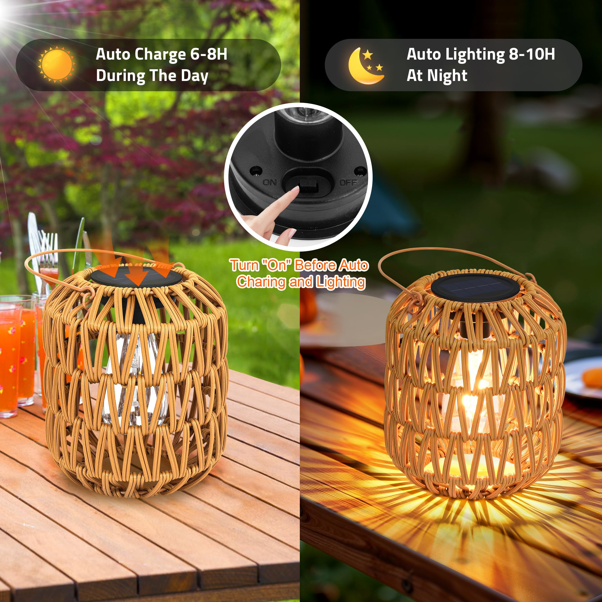 Lanterna solare del rattan impermeabile all'aperto, giardino che appende le luci solari (2)