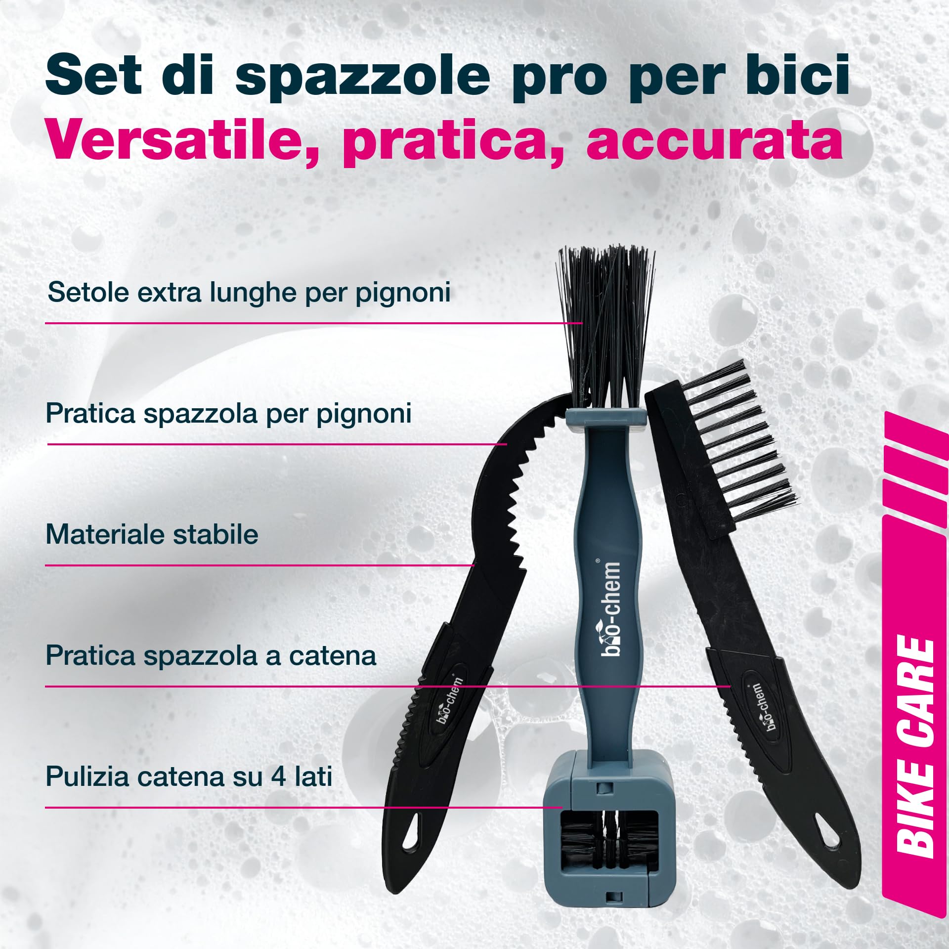 bio-chem Sistema di lubrificazione a cera per catene: 7 prodotti per bici | Sgrassante per MTB 1L - Cera liquida per catene di bici 100ml - Accessori per bicicletta shaker + panno + 3 spazzole