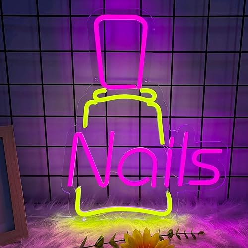 Vista 10 de Letreros de neón de mano con luces LED rosas para decoración de pared, letreros de neón de uñas USB para salón, dormitorio, sala de estar, oficina