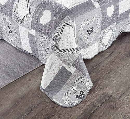 Miniatura 72 de Brilliant Sunshine Juego de edredón de 3 piezas con 2 fundas de almohada, colcha reversible suave y ligera, para todas las estaciones, Gris