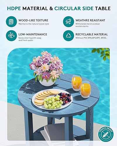 Miniatura 4 de SERWALL Mesa auxiliar redonda para exteriores, mesa auxiliar Adirondack pequeña de HDPE, mesa auxiliar de patio de 2 niveles para patio, piscina,