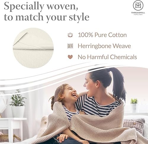 Miniatura 3 de Threadmill Mantas de algodón de lujo para cama tamaño Queen  Manta 100% algodón tamaño Queen para todas las estaciones  Manta térmica de otoño