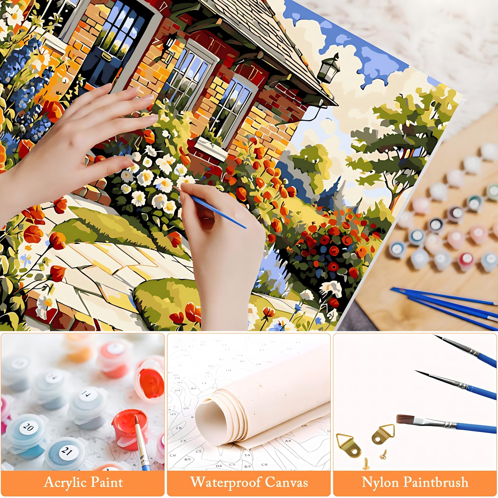 Kit De Pintura Por Números Para Adultos – Lienzo De Flores 40x50 Cm Con Pinturas Acrílicas Y Pinceles (Sin Marco), Actividad Creativa Y Relajante